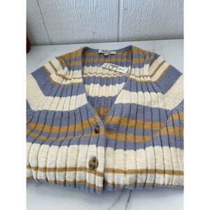 Madewell Striped Ribbed Cardigan Sweater Periwinkle Mustard Cream Size S